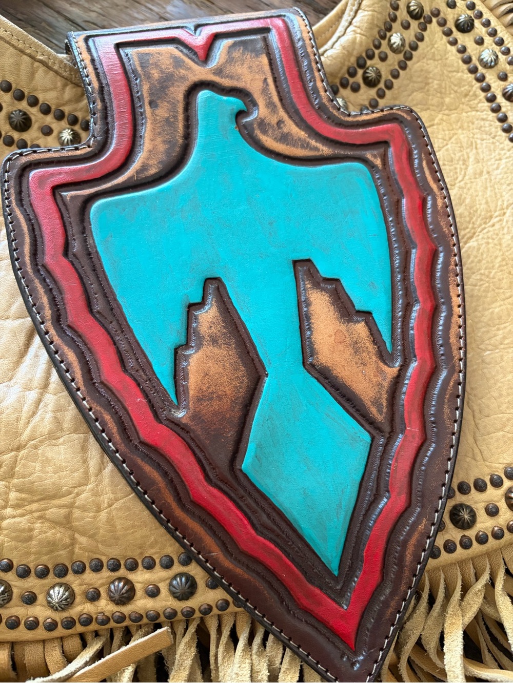 Double J Saddlery SHOWSTOPPER Fringed Leather Shoulder Bag with TBIRD Shield - Picture 3 of 10